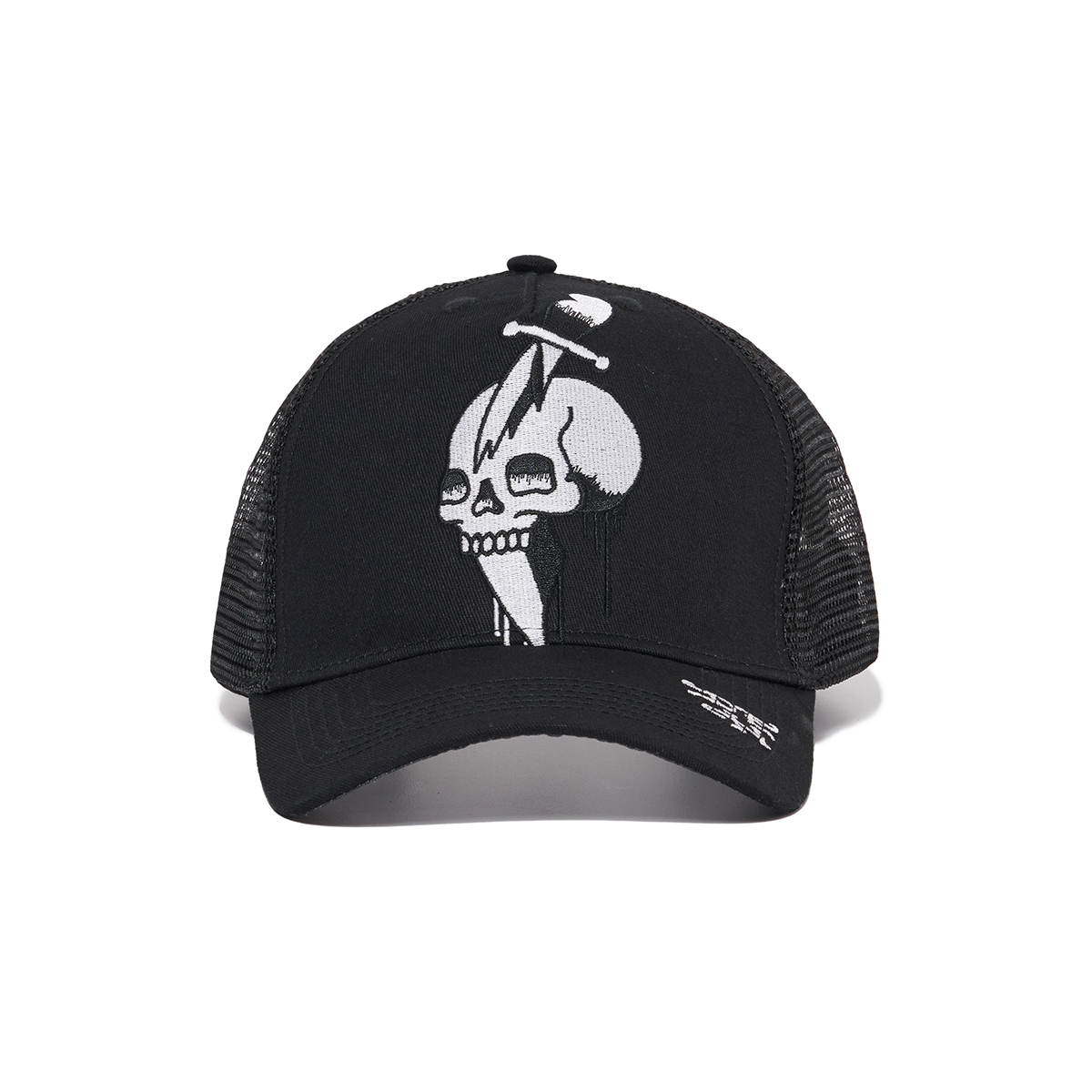 Ed Hardy Trucker Hat Embroidered Tattoo Fire Skull Black Mesh