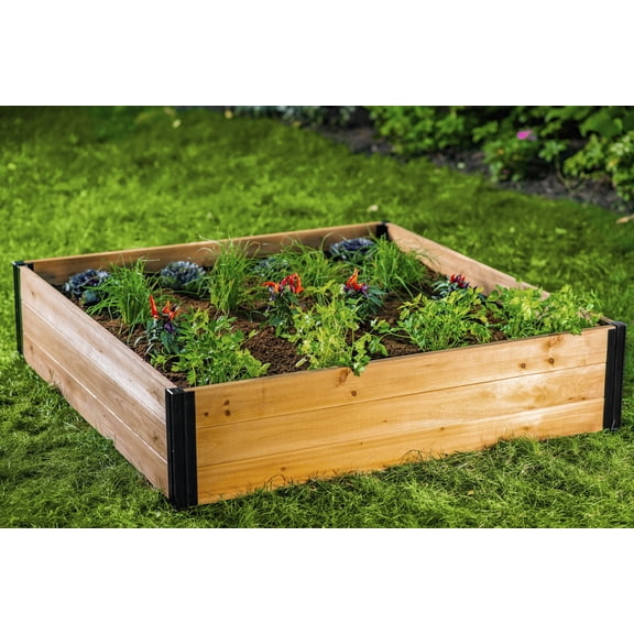Vita Mezza 48 in L x 48 in W x 11 in H Cedar Raised Garden Bed, Golden Brown, VT17703