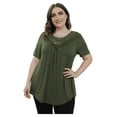 thumbnail image 2 of VOIANLIMO Women's Plus Size Summer Tops Short Sleeve Lace Pleated Blouses Tunic Tops M-4XL, 2 of 4