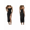 thumbnail image 3 of Women'S Spaghetti Straps Slit Denim Dress Cut Out Zip Back Distressed Backless Calf Length Jean Dress Black S, 3 of 7