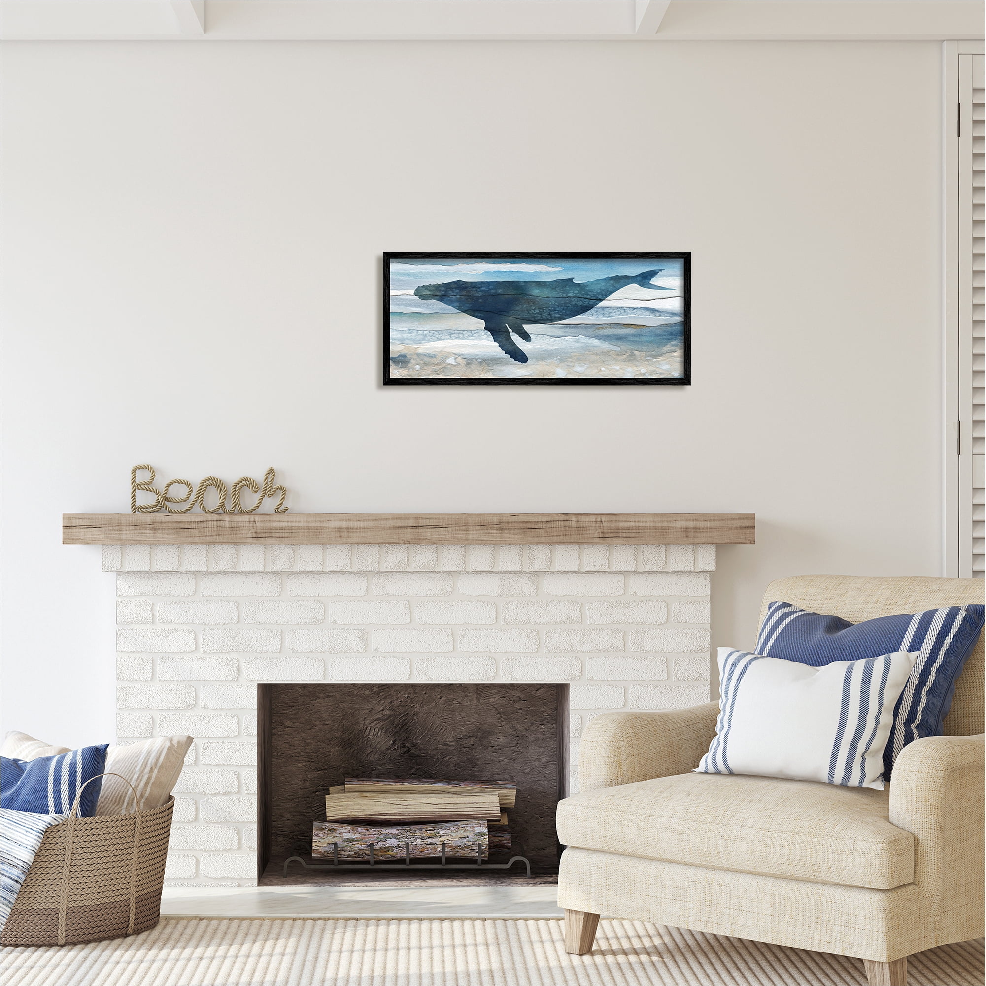 Stupell Industries Abstract Whale Silhouette Animals & Insects Painting Black Framed Art Print Wall Art, 30 x 13
