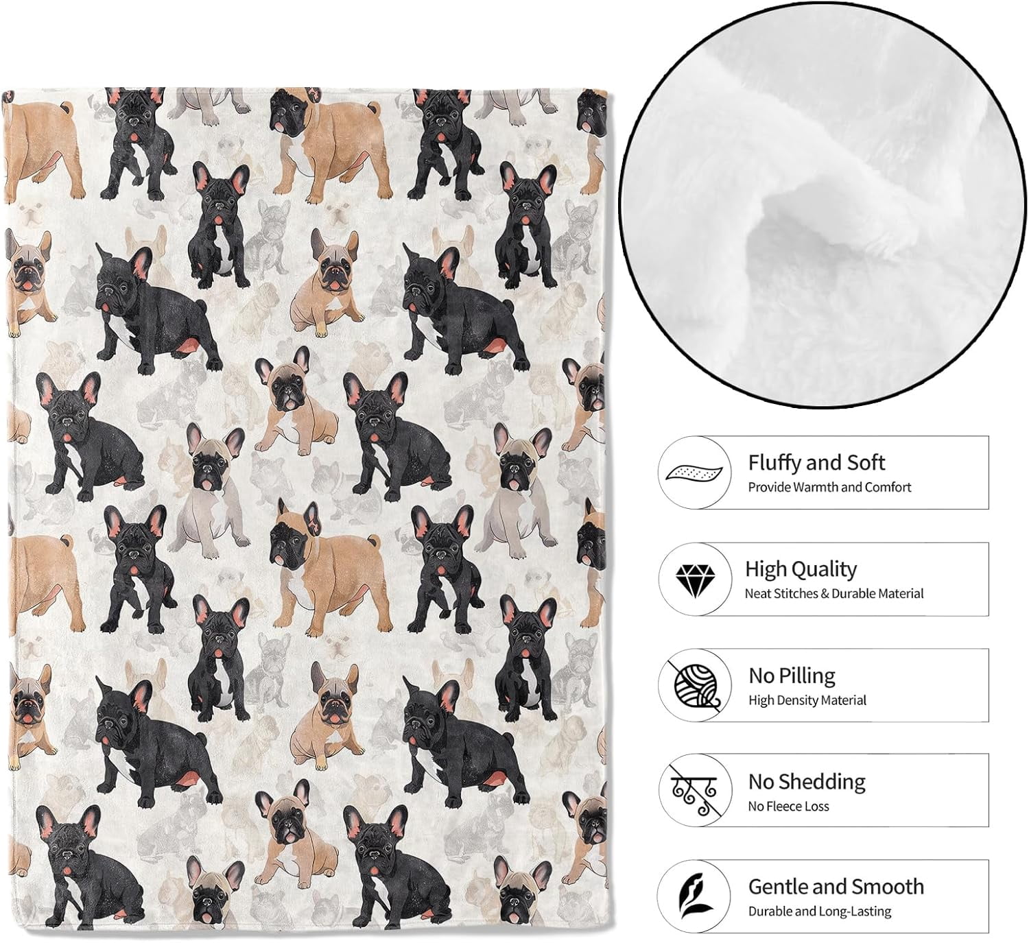 French Bulldog Throw Blanket - 60x80in,Ultra Soft, Cozy Lightweight Flannel, Cute Frenchie Dog Blankets - Gifts for Kids & Pet Lovers,for Couch Travel,Rustic Home Living Room Decor