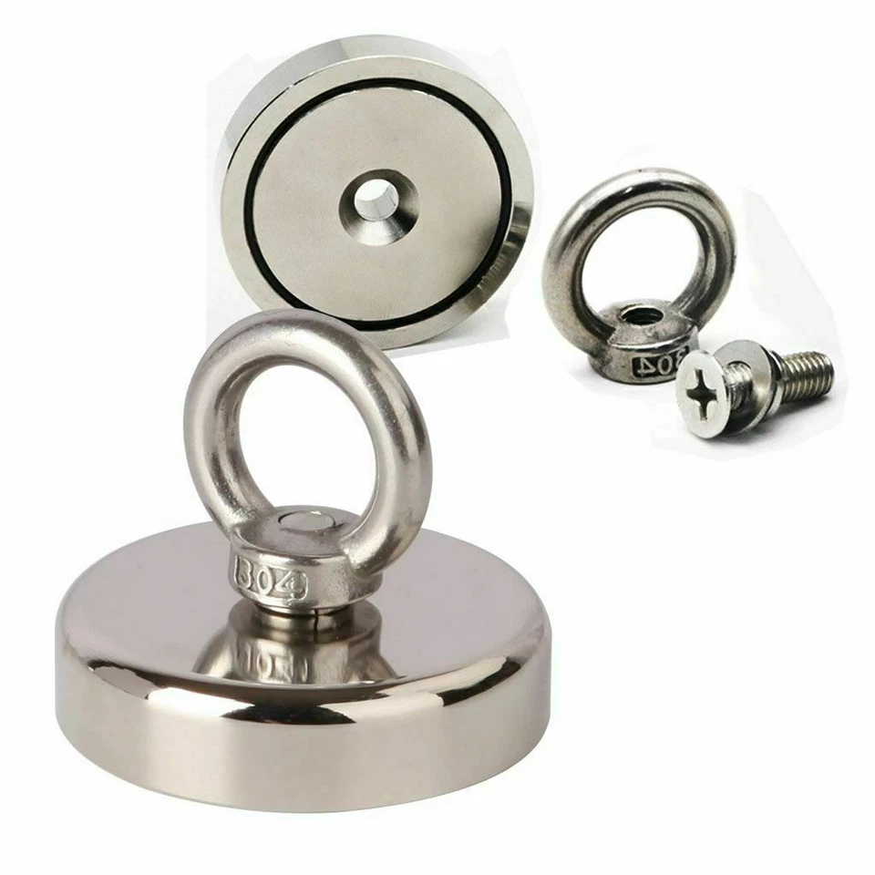 400Lbs Neodymium Fishing Magnet Pulling Force Super Strong Round Rare Earth Hook