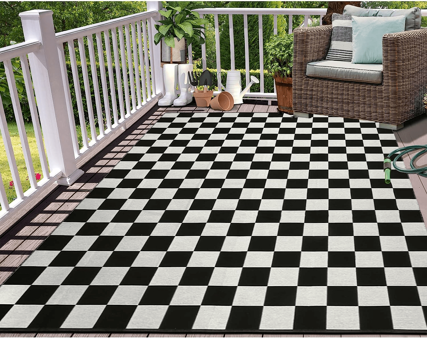 GOTGELIF 9x12 Outdoor Rug Black and White Rug Waterproof Area Rugs