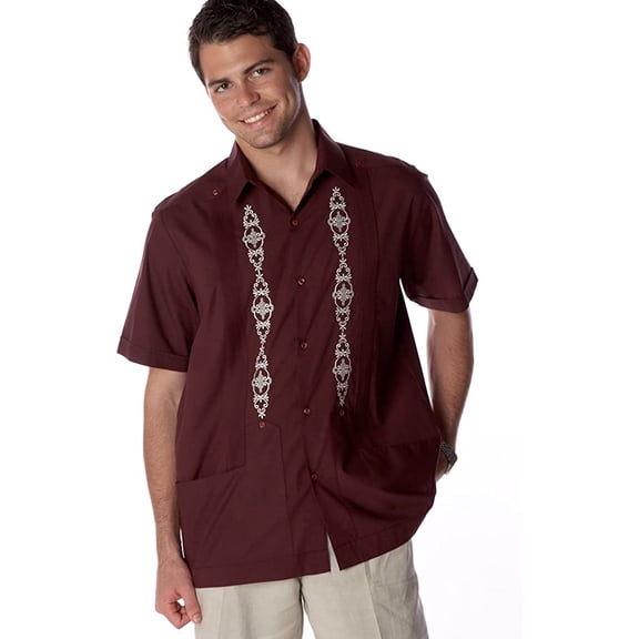 Men's embroidered Guayabera Poly-Cotton. SIZE:S COLOR:BRG