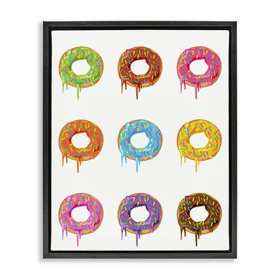 Stupell Industries Bright Donut Rows Food & Beverage Painting Black Floater Framed Canvas Art Print Wall Art, 17 x 21