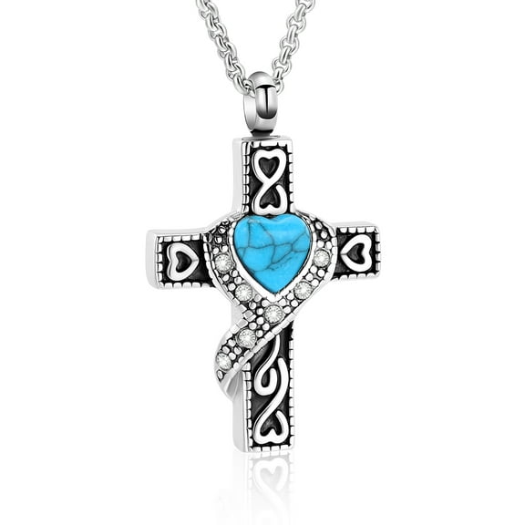 Cross Necklace December Birthstone Necklace for Ashes of Loved One Cremation Jewelry for Ashes Holder Urn Pendants with Chain