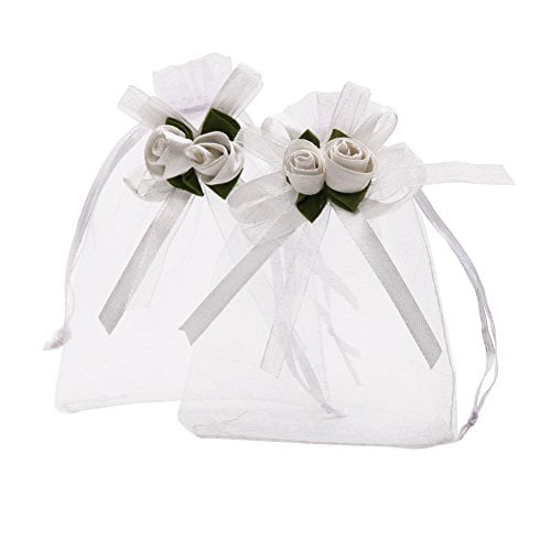 White SumDirect 100Pcs 7.5 x 10cm Sheer Organza Bag with Satin Drawstring Used as candy Pouches Jewelry Pouch Wedding Party Favor Gift Bags