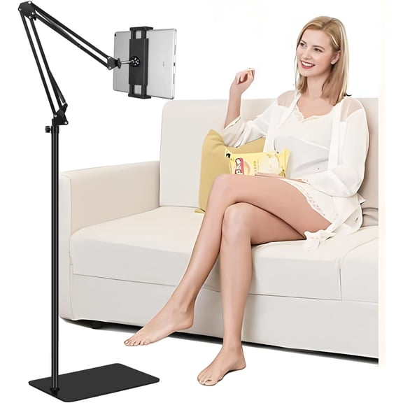 Tablet Floor Stand with Adjustable Foldable Tablet Arm, Tablet Holder for iPad iPhone iPad Air Mini Kindle Samsung Tab or Other 4.7"-12.9" Cell Phone or Tablets (Black)