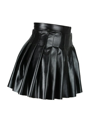Knee length pleated leather skirt hot sale
