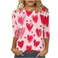 thumbnail image 2 of TrendVibe365 Pink Womens Tops 3/4 Sleeve T Shirt Valentines Day Clothes Plus Size Round Neck Polyester Casual Love Heart Printed Lover Gift Blouse Tops for Valentines Gifts S, 2 of 5