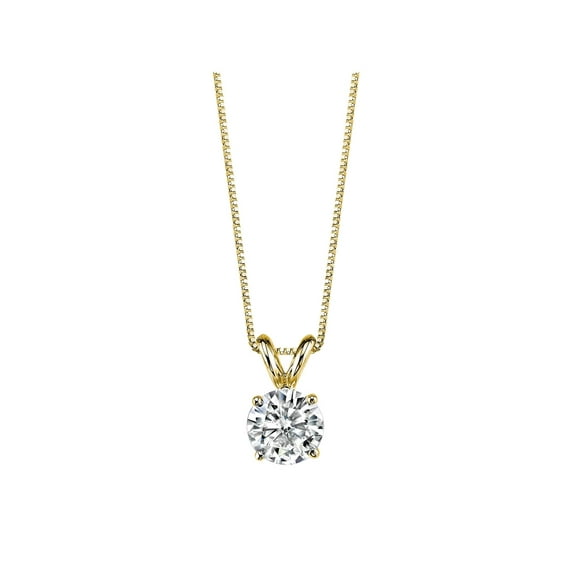 Charles & Colvard 14K Yellow Gold Moissanite Round Solitaire Pendant, 1.00ct, 18 in Box Chain
