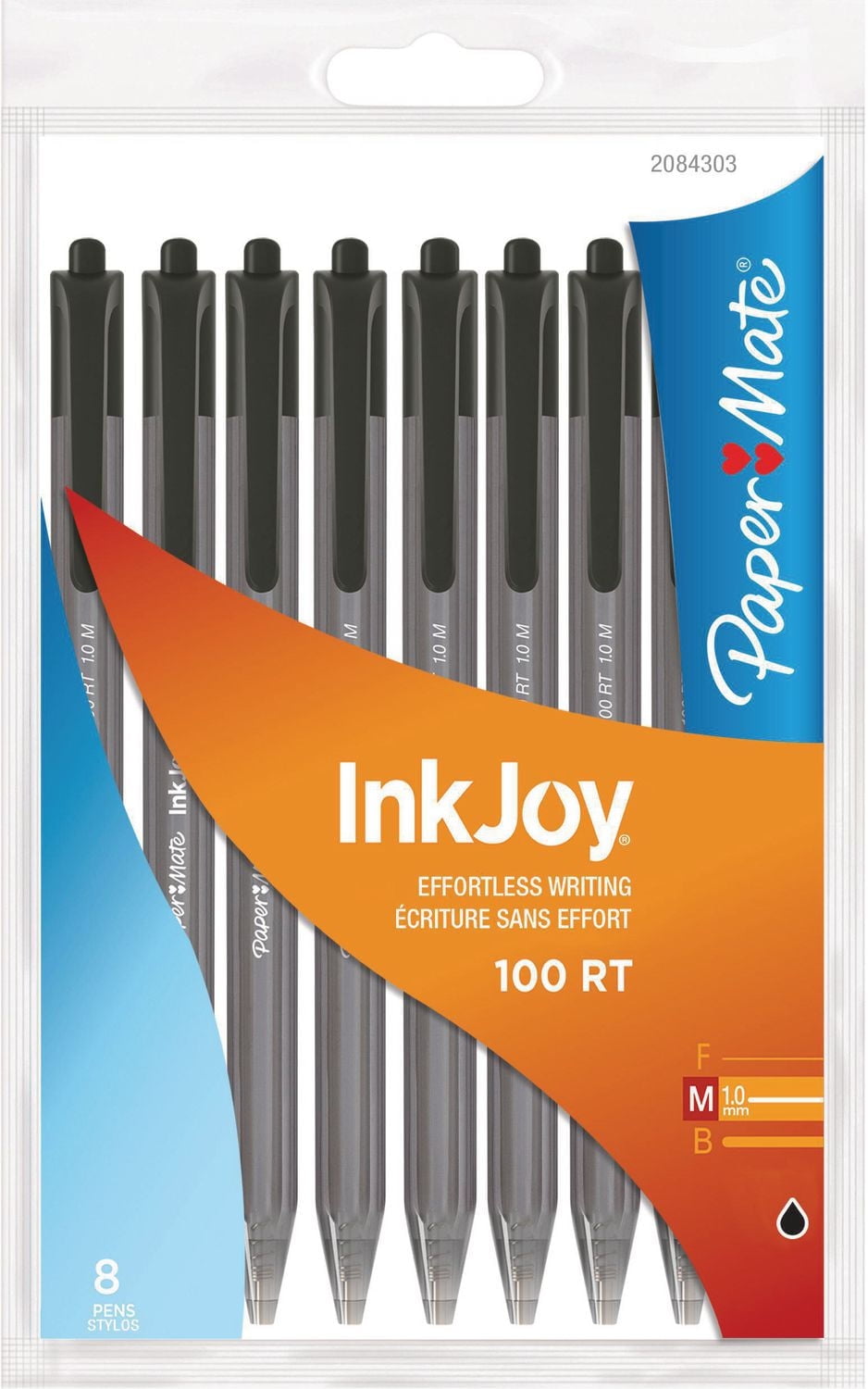 Paper Mate InkJoy, Stylo à bille rétractable, 1,0 mm, noirs, Paq. de 8