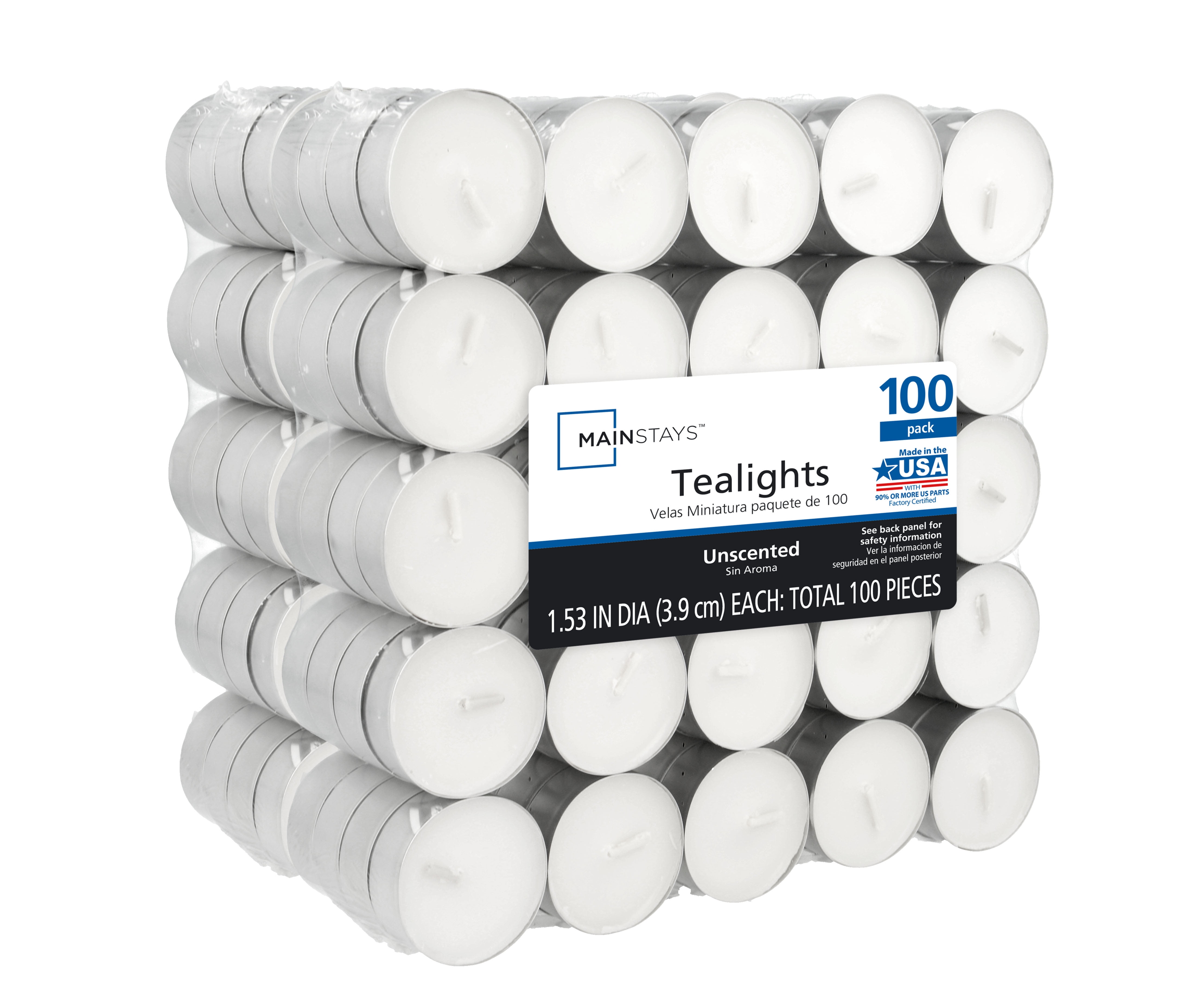 Mainstays 200CT White Unscented Tealight Pack