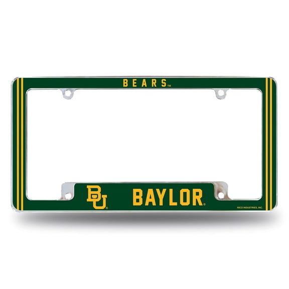 Baylor NCAA Bears Chrome Metal License Plate Frame with Full Frame Team Color Graphics
