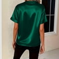 thumbnail image 4 of Endives Womens Satin T-shirt V Neck Short Sleeve T Shirt Elegant Blouse Womens Top Summer Outfits Green, 4 of 7