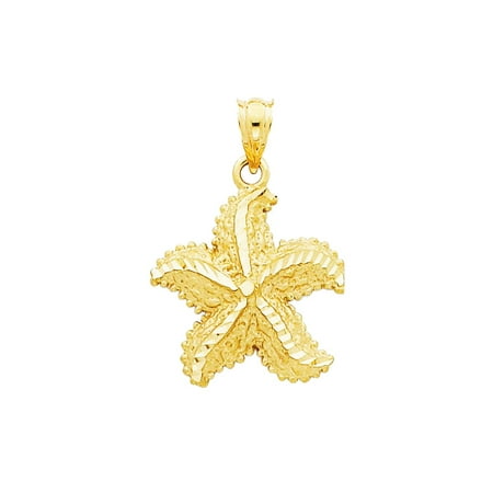 Gold Starfish Charm - 14K Yellow Gold Starfish Charm Pendant - 26mm