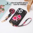 thumbnail image 5 of iPhone 14 Case Wallet for Women Girls, Floral Case with Cards Holder & Makeup Mirror Hand Wrist Crossybody Shoulder Strap RFID Blocking Purse Cover Case for Apple iPhone 14,Black, 5 of 9