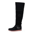 thumbnail image 1 of Awdenio Bottes de Mode pour Femmes Bout Rond Ceinture Décontractée Boucle Talon Bas Bottes Plates, 1 of 4