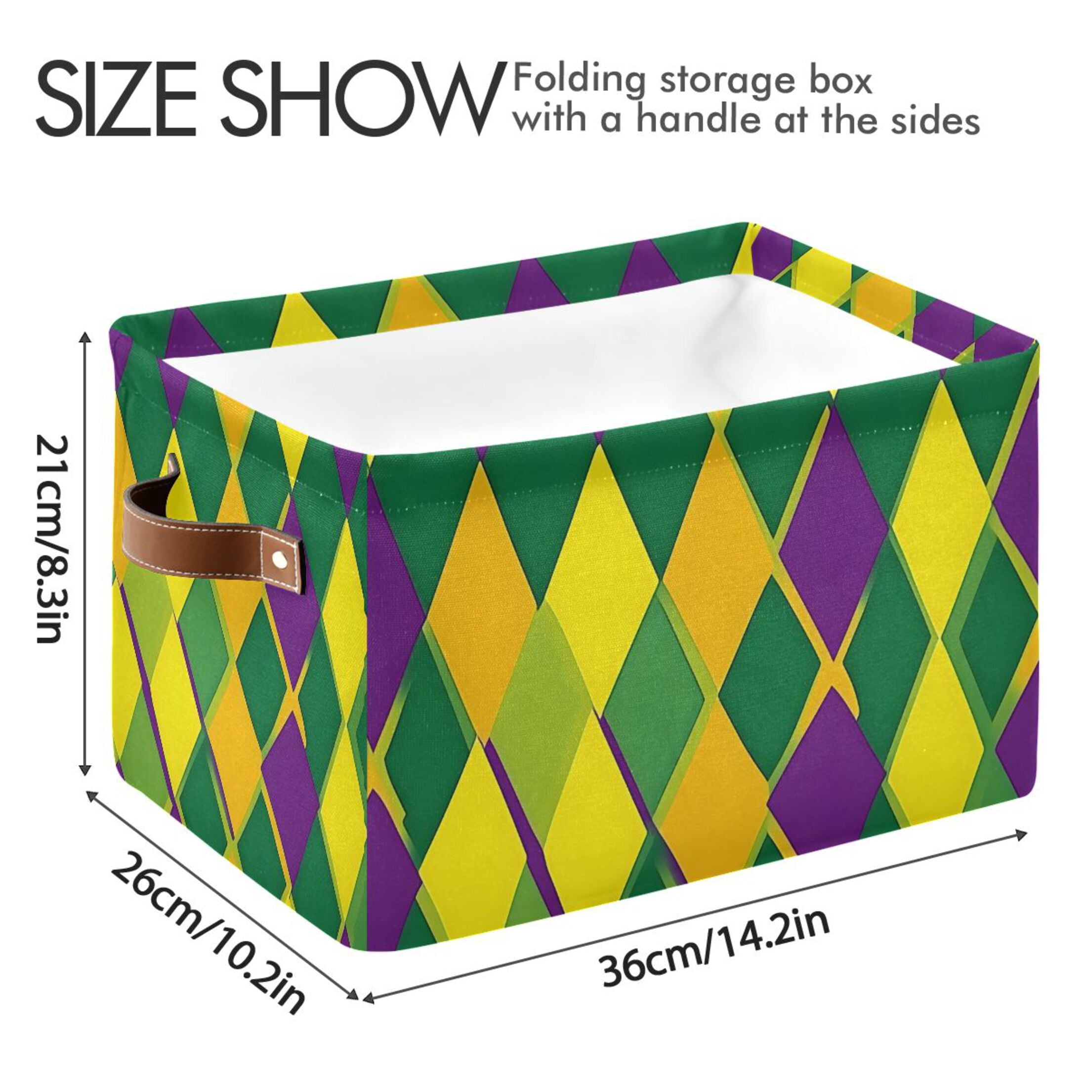 Ryvnso Mardi Gras Checkered Storage Basket Large Bin Foldable Boxes Toys Organizer 14.2x10.2x8.3in 2 PCs