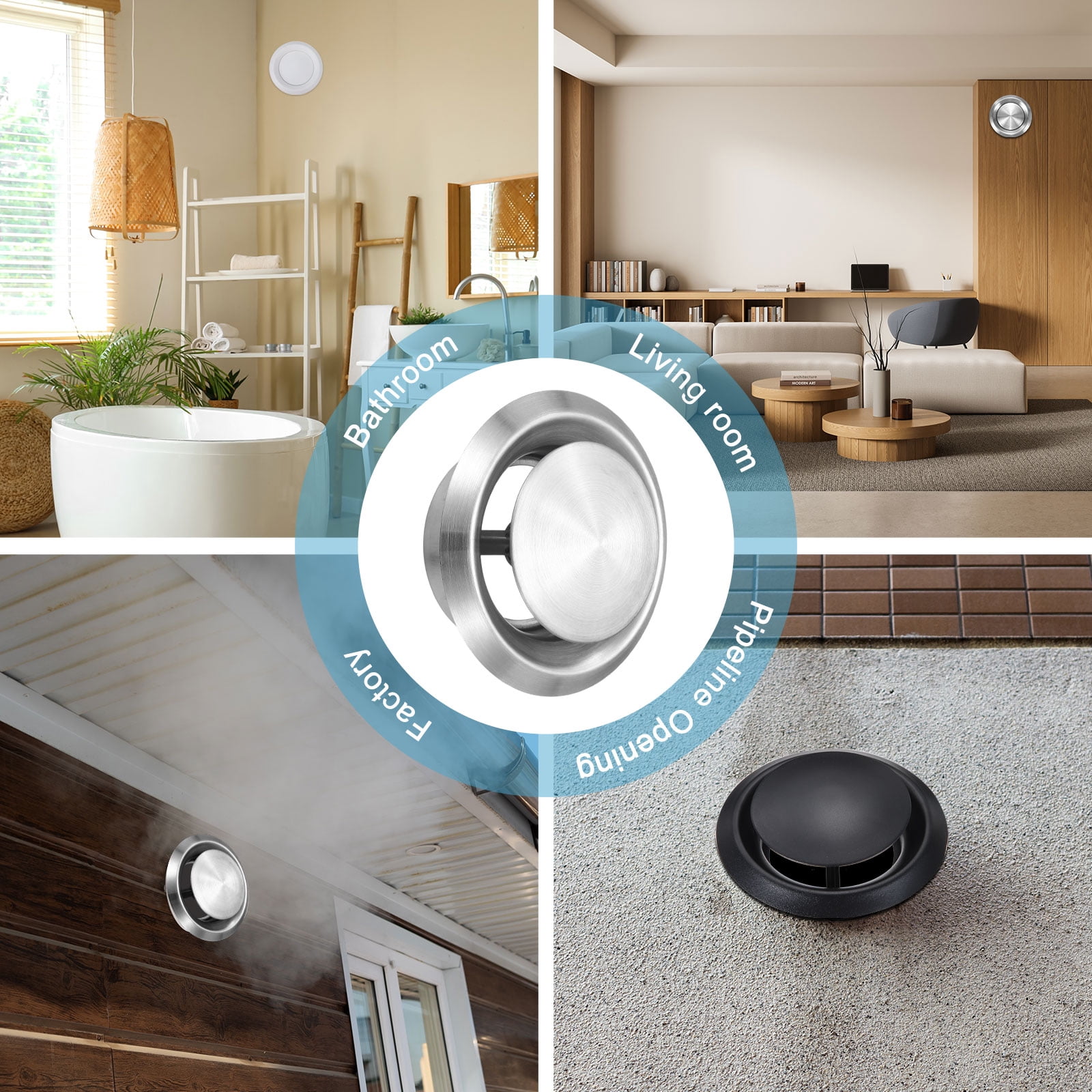 Uxcell 1Set 4 Inch Round Ceiling Diffuser, 304 Stainless Steel Adjustable Wall Air Vent Diffuser Vent Duct Cover Exhaust Supply for Kitchen Bathroom Garage, Silver