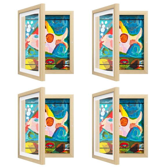 Marco de arte infantil AFEION, paquete de 4 unidades, cambiable, madera veteada de 20 x 26 cm