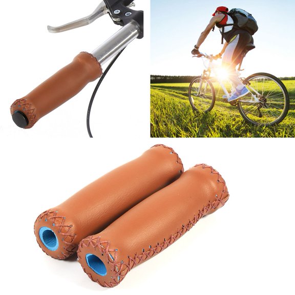 Leather Handle Grip,Zerone 1 Pair Three Colors Retro Artificial Leather Bicycle Handlebar Grips Bike Handle Cover Grips