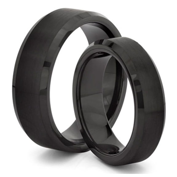 TungstenMasters Roberto Ferrini Design HIS & HERS 8MM/6MM Tungsten Carbide Black Brushed & Polished Comfort Fit Wedding Band TWO RING SET (Available Sizes 4 - 14 Including Half Sizes)