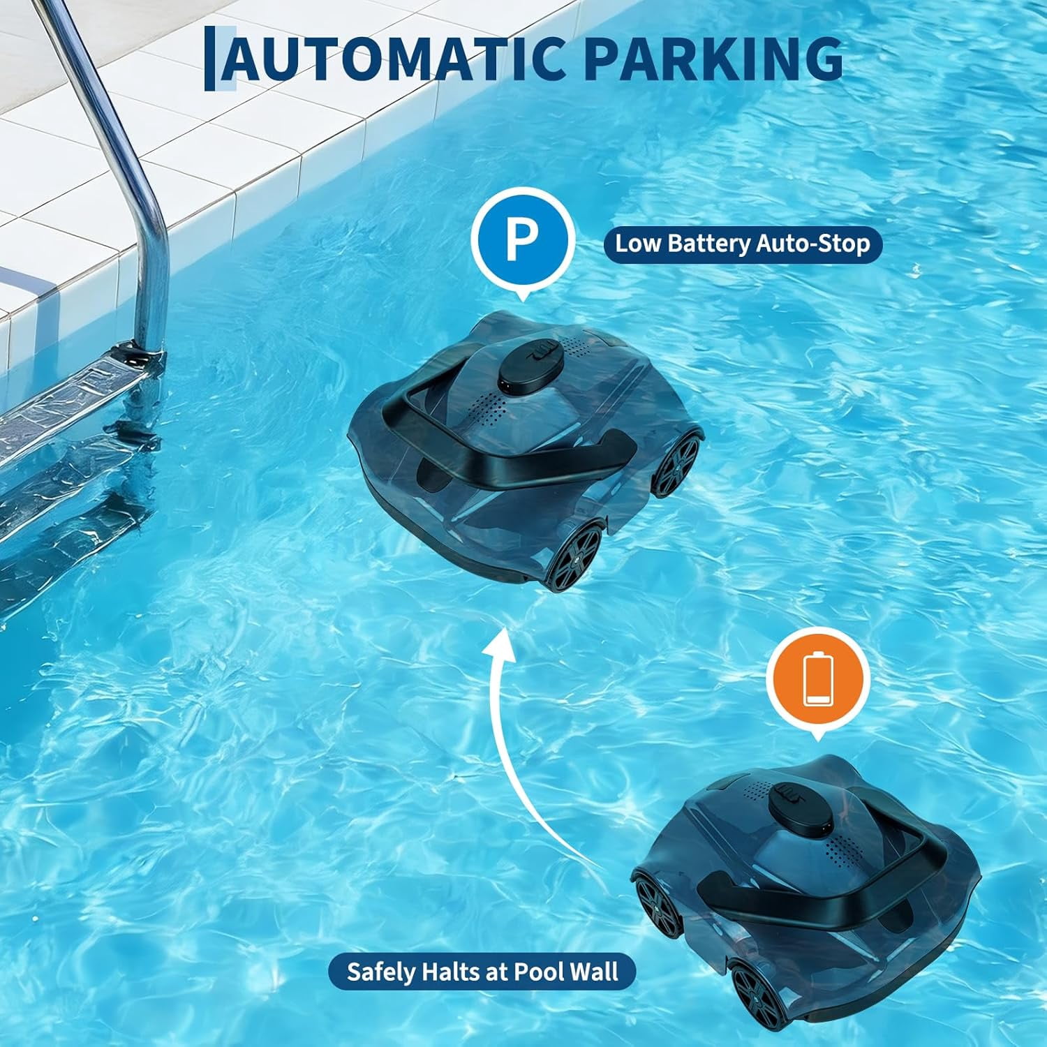 Senfot Automatic Pool Cleaning Robot, Cordless Robotic Pool Vacuum Cleaner for Inground Above Ground Pool Spa Gray