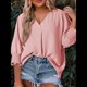 thumbnail image 5 of Blusas Elegantes e Informales para Mujer, con Escote en V y Mangas 3/4, con Puños Fruncidos Rosa XL, 5 of 6