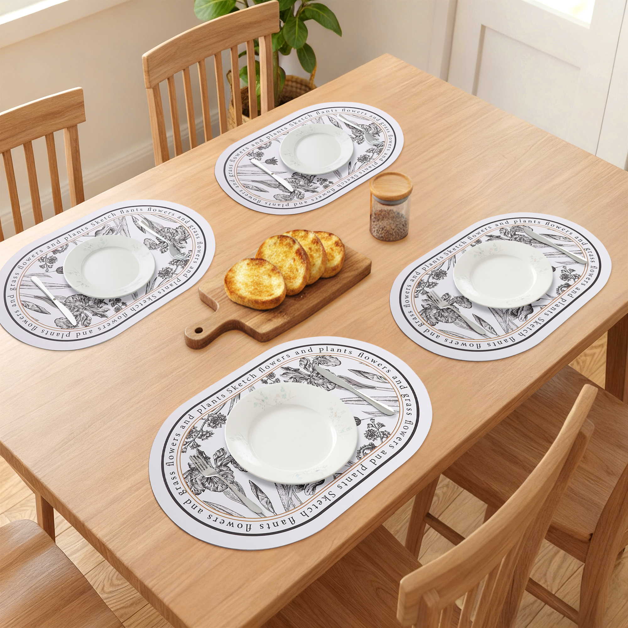 Placemats Set of 6 Floral Leather Placemats for Kitchen Dining Table Decor Heat Resistant Table Placemats Wipeable Table Mat Beige 17.7*11.8inch