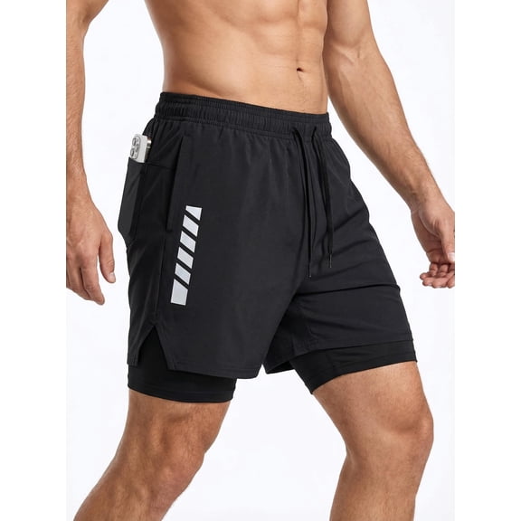 alpinario Men's 2-in-1 Running Shorts, Quick Dry Gym Workout Athletic Shorts with Liner and Back Zipper Pocket, Breathable Sports Activewear Training Trunks, Elastic Waistband Performance Shorts