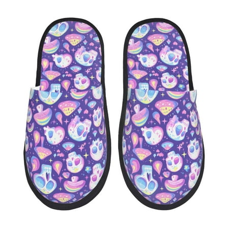Balery Skull mushroom colorful Slient Indoor Furry Fleece Comfort House Shoes Soft Non-Slip Home Shoes Cotton slippers House Slippers-- Medium