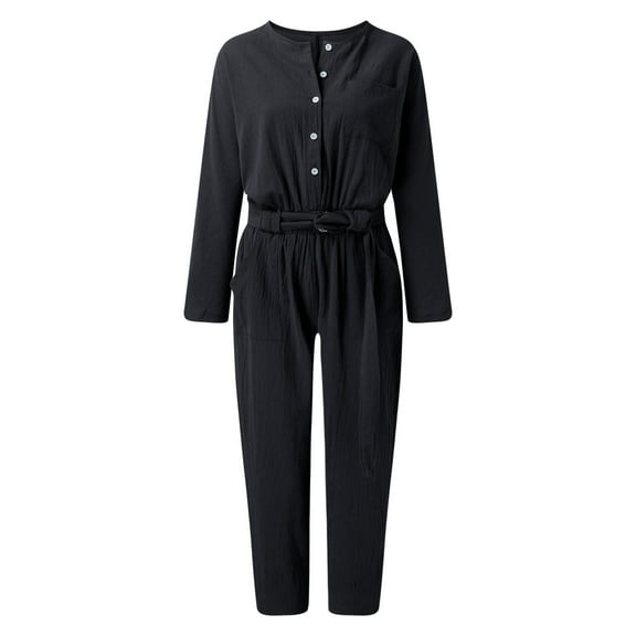 Aayomet OnePiece Jumpsuits For Women Women Elegant Long Sleeve Casual Long Wide Pants Jumpsuits With Pockets Belt,Black L
