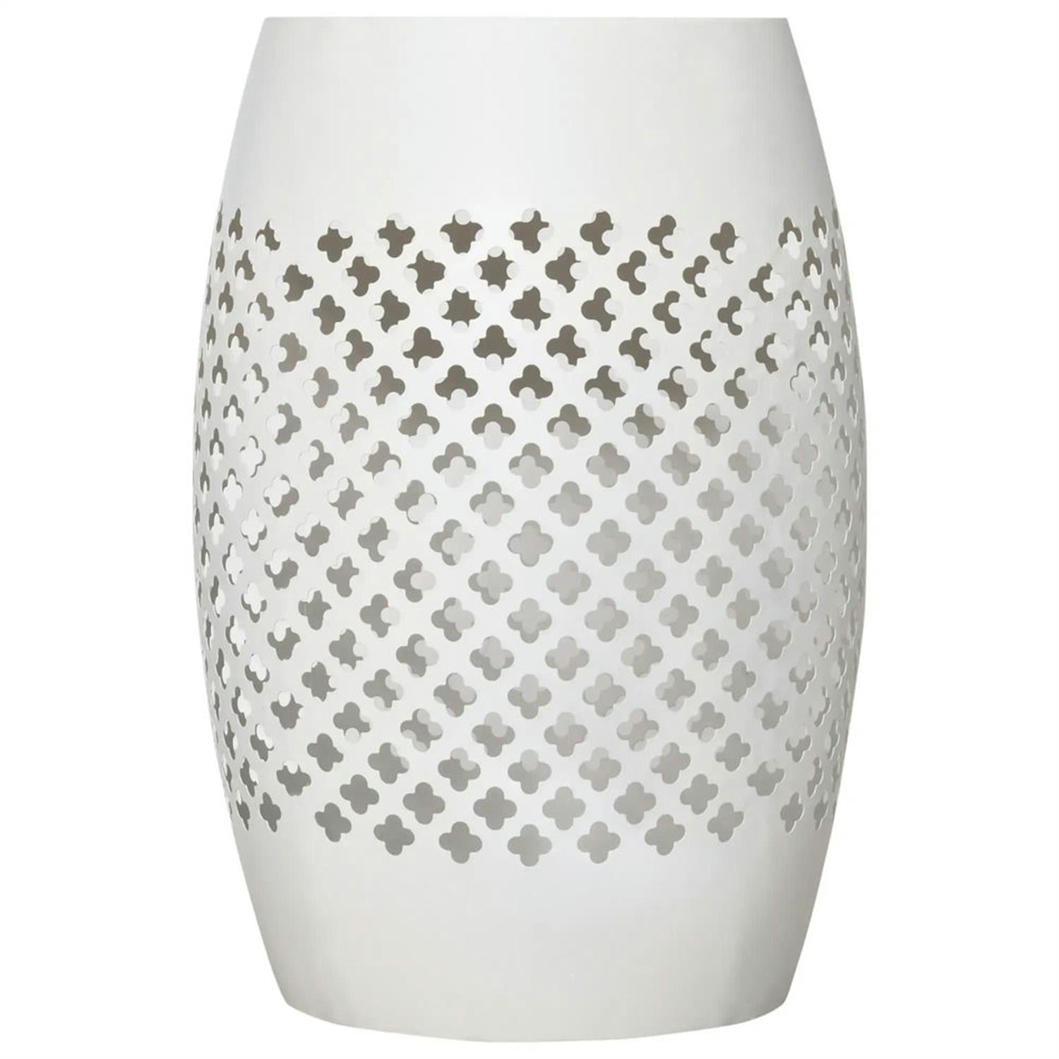 Demi Bonn 12" Steel Outdoor Round Side Table, Decorative Drum End Table, Indoor Outdoor Accent Table for Living Room Deck Garden, White