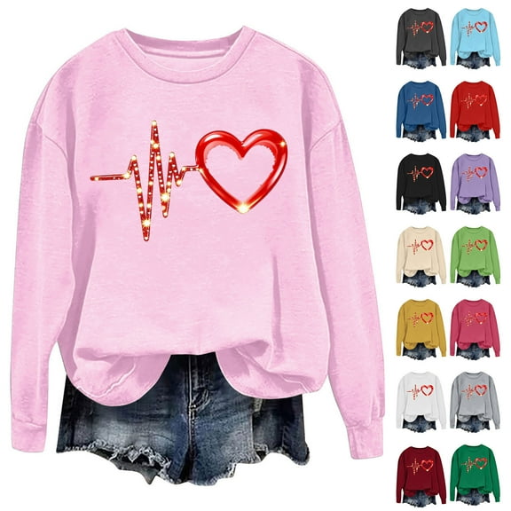 UPPADA Womens Love Heart Raglan Sweatshirt Long Sleeve Casual Pullover Top with Valentine's Day Graphic Cute T-Shirt Style Sweatshirt Beige,L