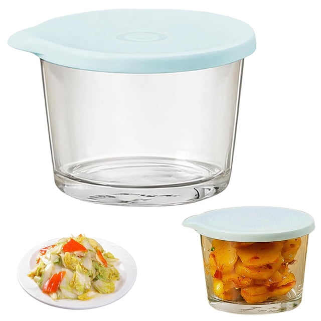 Light Blue Reusable Glass Mixing Bowl – 9x7cm Airtight Storage Container Lidded Jar, Pickled Vegetable Glass Storage Jar, Versatile Meal Prep Bowl for Cooking Baking Fridge Freezer Lunch Salad Yogurt