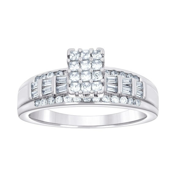 925 Sterling Silver Womens Baguette 0.60ct Round 0.26ct Moissanite Cinderella Ring 9.3mm Long Size 9 Ring for Women