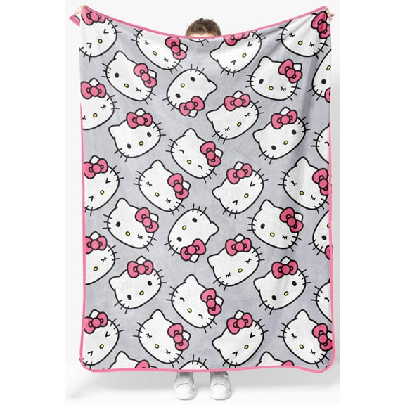 Jay Franco Plush Throw Blanket – Soft & Comfy Throw for Couch or Bed – Cozy Home Décor for Living Room & Bedroom, Gray - Hello Kitty, 46x60 - Throw Blanket