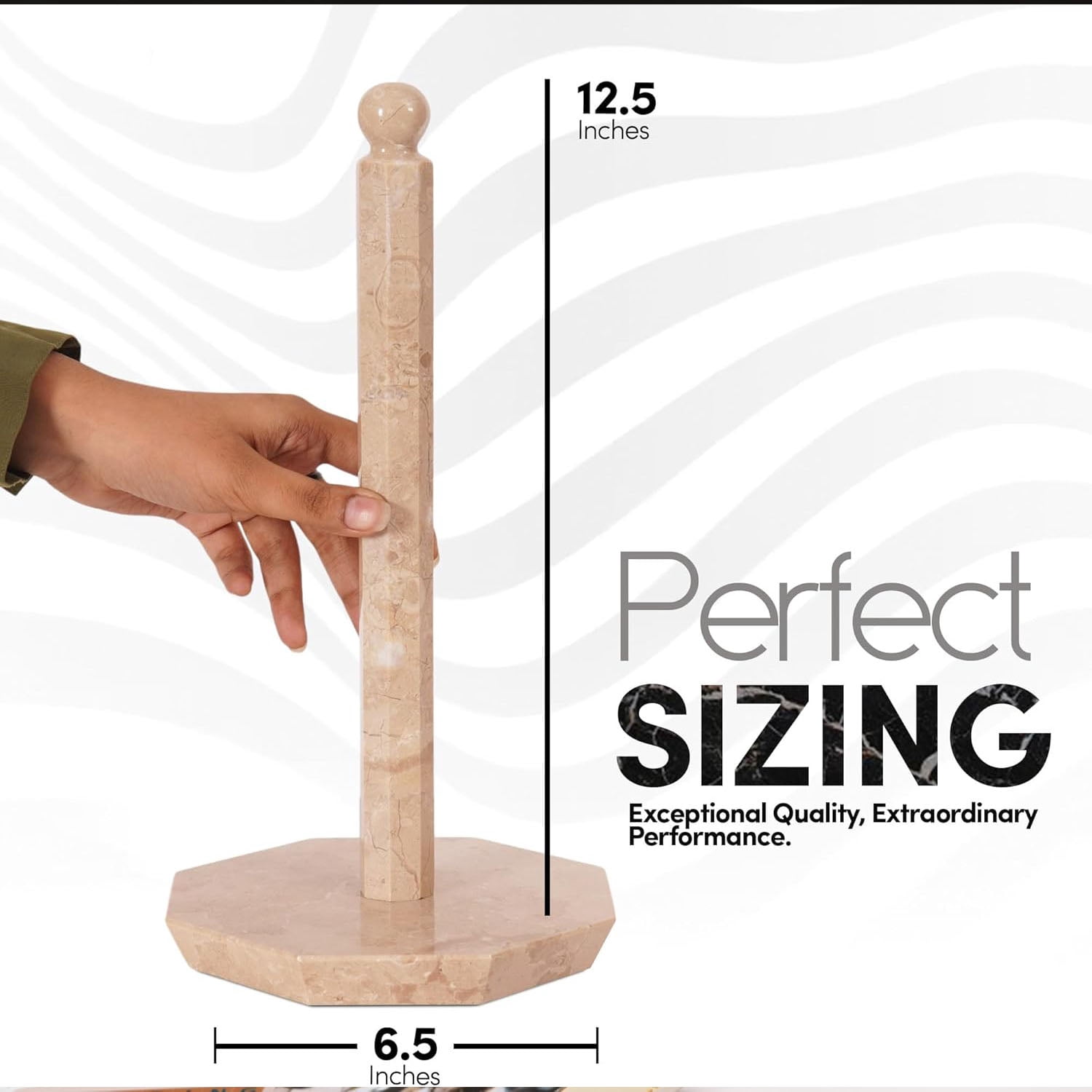 Elborse Marble Paper Towel Holder 12.5 Inch Verona Handmade Star Countertop Stand for Kitchen & Bathroom, Elegant Stone Design, Paper Towels Organizer, Kitchen Décor Accessory