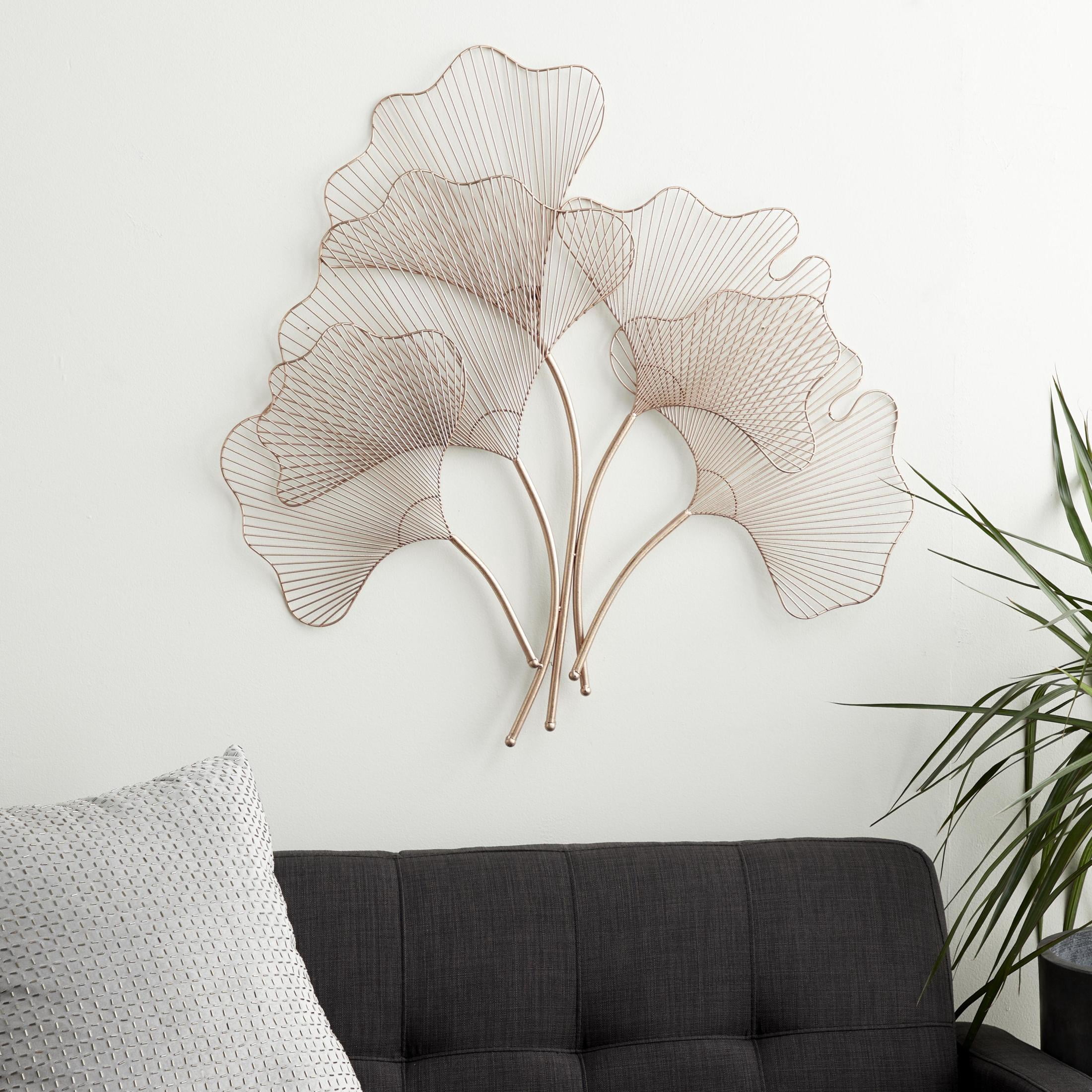 DecMode Copper Metal Wire Cutout Ginkgo Leaf Floral Wall Decor