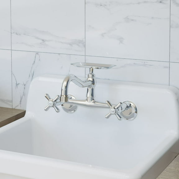 Wall Mounted Kitchen Faucet - Metal Cross Handles