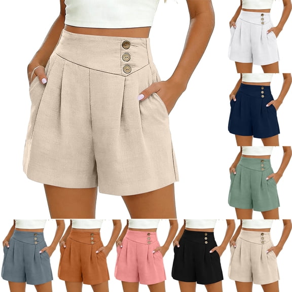 Kinrui Tailored Shorts for Women with Pockets Casual Dressy Pleated Chino Shorts Wide Leg High Rise Bermuda Shorts Navy XL