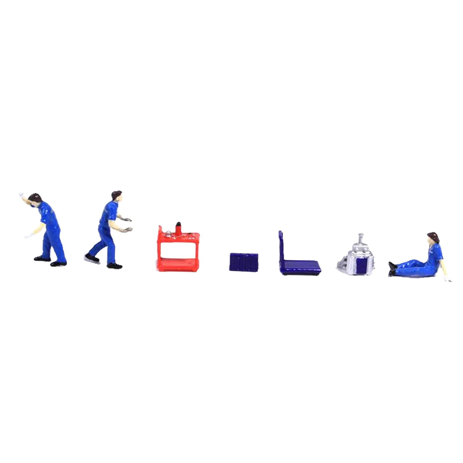 LeeQinersw Hand Painted 1/64 Miniature People Figurines Garage Scenes Sand Table Decoration blue