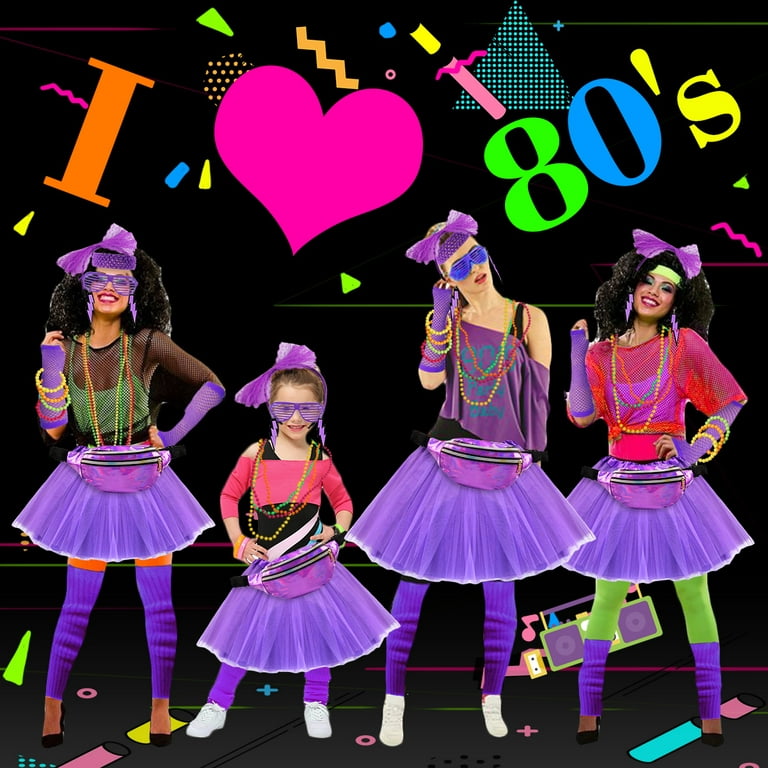 30 Pieces Women's 80s Outfit Costume Accessories Set Include Neon Headband  Flash Earrings Necklace Bracelet Fishnet Gloves and Leg Warmers for 80s