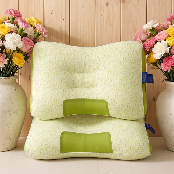 2 Pack Ergonomic Travel Neck Pillows, Breathable Fabric, Washable Zipper Cover, Neck Support, All Seasons(Sprout Green)