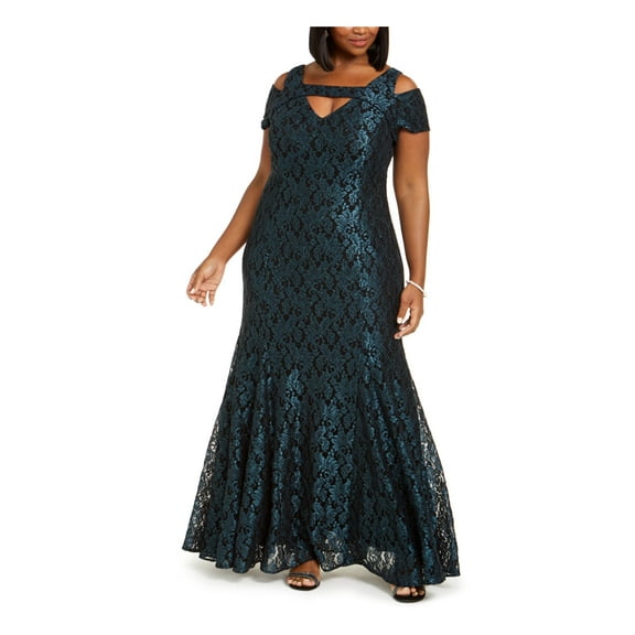 NIGHTWAY Womens Green Maxi Drop Waist Evening Dress Plus Size: 14W Plus