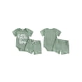 thumbnail image 2 of BemeyourBBs 2Pcs Newborn Boy Litter Brother Outfit Infant Summer Clothes Short Sleeve Little Bro Letters Embroidery Romper and Elastic Waist Shorts Set, 2 of 9