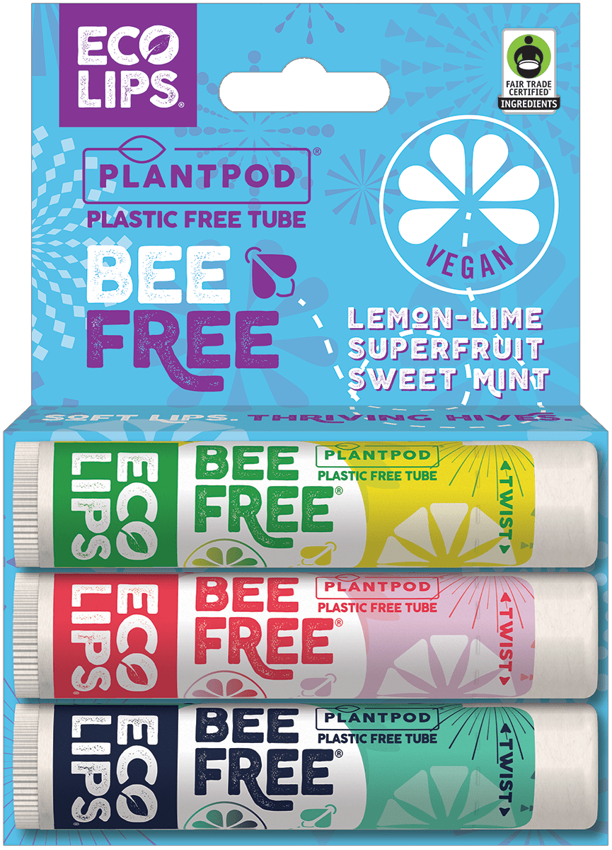 Eco Lips Bee Free Vegan Plant Pod Lip Balm, Variety 3 Pack