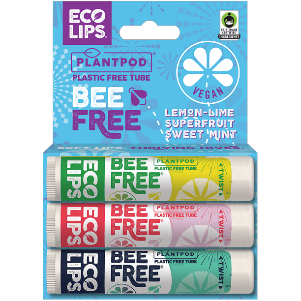 Eco Lips Bee Free Vegan Variety Plant Pod Lip Balm 3ct